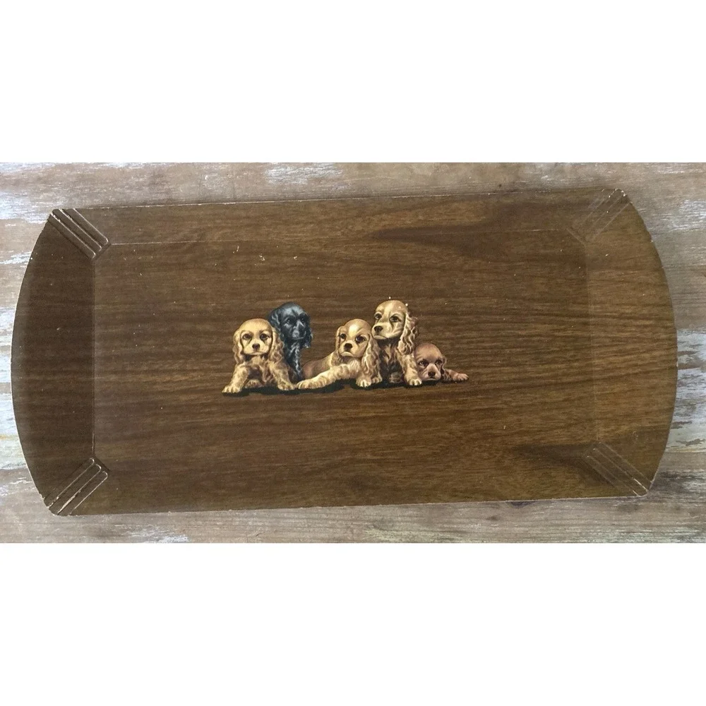 Vintage Hasko set of buffet luncheon lap serving trays puppies dogs litho 1950's